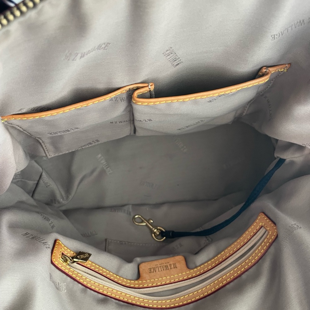 MZ Wallace Navy Bedford Bea Pleated Satchel Bag EUC  w/ neutral lining. AWESOME - Picture 14 of 16